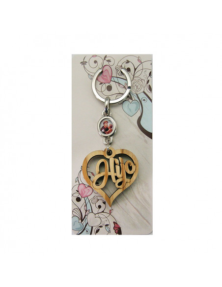 Llavero Madera Olivo Forma Corazon Hijo Con Foto Para Personalizar En Blister