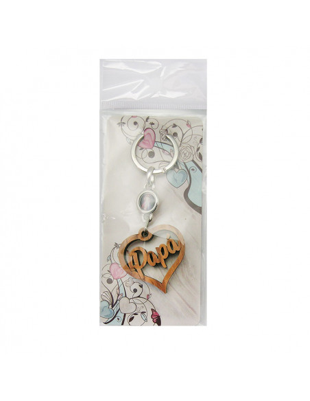 Llavero Madera Olivo Forma Corazon Papa Con Foto Para Personalizar En Blister