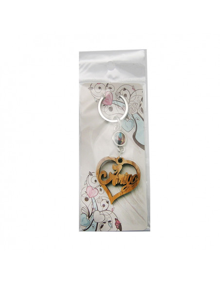 Llavero Madera Olivo Forma Corazon Amigo Con Foto Para Personalizar En Blister