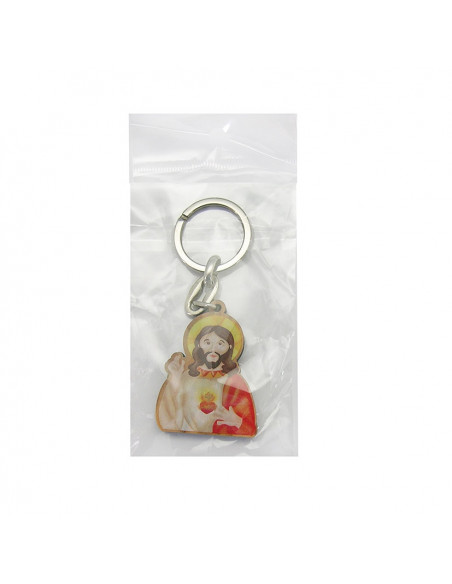 Llavero Madera Corazon De Jesús Silueta A Color