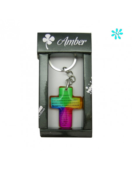 Llavero Plexiglass Oracion Padre Nuestro Forma De Cruz Colores Surtidos Estuchado