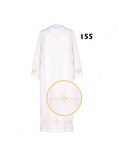 Alba Lisa Blanca Cuello Redondo Con Cenefa Dorada Cruces Y Espigas En Mangas Y Bajo T-35