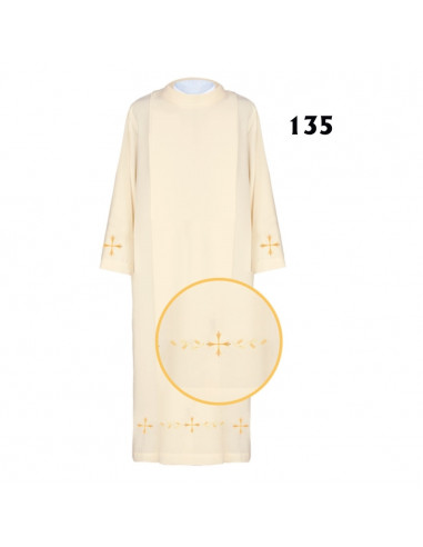 Alba Lisa Blanca Cuello Redondo Con Cenefa Dorada Cruces Y Espigas En Mangas Y Bajo T-40