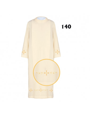 Alba Lisa Blanca Cuello Redondo Con Cenefa Dorada Cruces Y Espigas En Mangas Y Bajo T-45