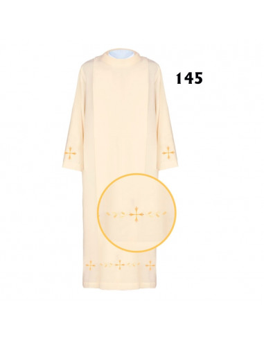 Alba Lisa Blanca Cuello Redondo Con Cenefa Dorada Cruces Y Espigas En Mangas Y Bajo T-50