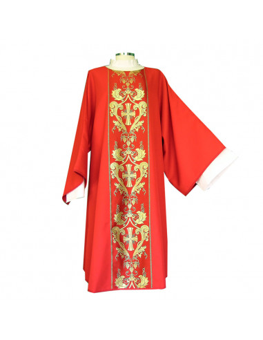 Dalmatica Estampada Con Galon Cruces Con Ramas De Olivo Alternadas Verde