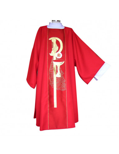 Dalmatica Estampada Con Galon Cruces Largas Dentro De Ornacinas Verde