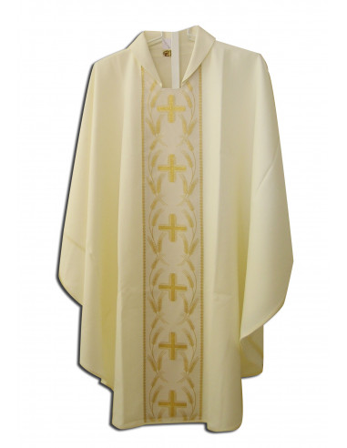 Casulla Estampada Con Galon Espiga Tipo Lis Dorada N360 Blanca