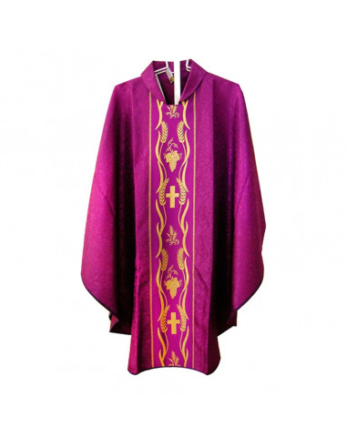 Casulla Estampada Con Galon Cruces Y Espigas Entrelazadas En Circulos N363 Roja