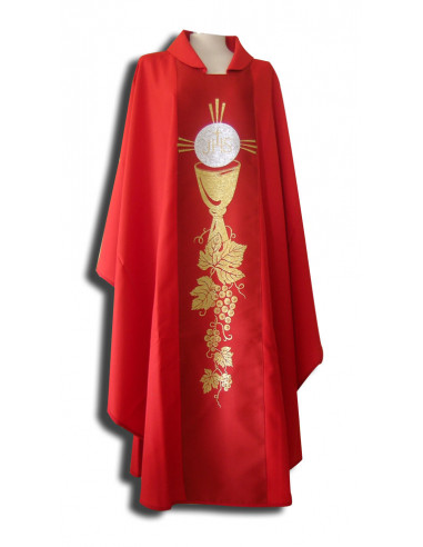 Casulla Estampada Adamascada Con Galon Cruces Espigas Y Uvas Con Borde Dorado N365 Verde