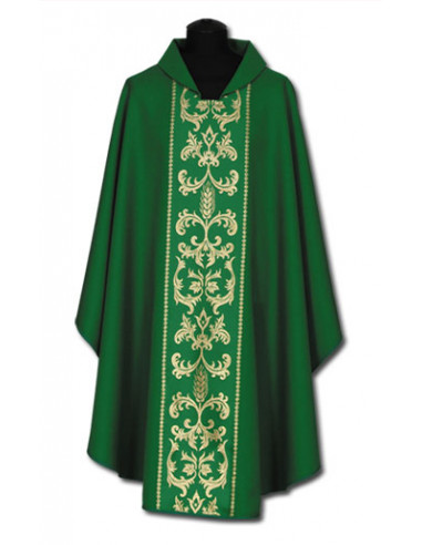 Casulla Estampada Con Galon Espiga Tipo Lis Dorada N360 Verde