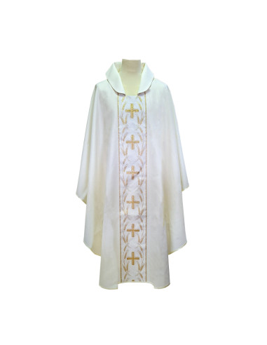 Casulla Estampada Con Galon Cruces Y...