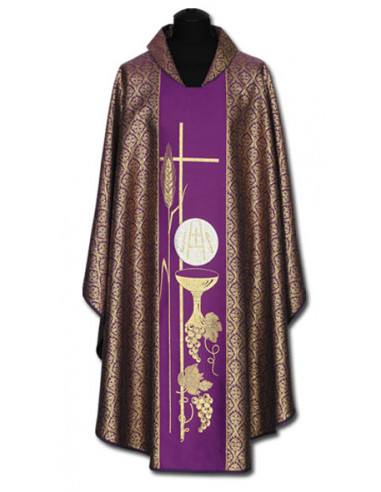 Casulla Estampada Tipo Damasco Rayado En Vertical N368 Blanca