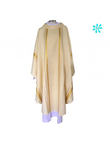 Casulla Estampada Tipo Damasco Rayado En Vertical N368 Blanca
