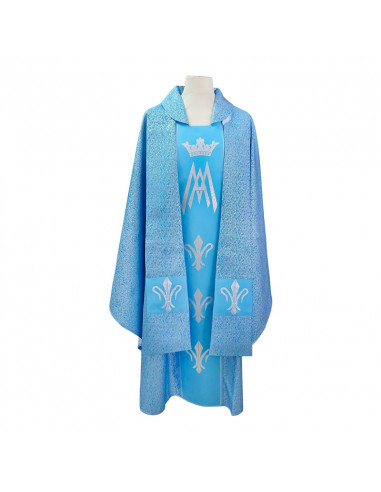 Casulla Estampada Tipo Damasco Con Galon Sol Con Ihs Racima Espigas N378 Blanca