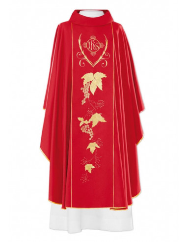 Casulla Bordada Lisa Con Jhs Espigas Con Uva Y Cruces Pequeñas Rosa