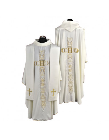 Casulla Bordada Lisa Con Jhs Espigas Con Uva Y Cruces Pequeñas Rosa