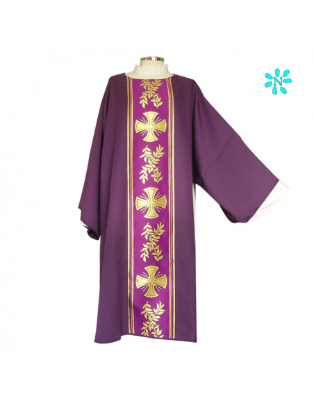 Dalmatica Estampada Con Galon Cruces Con Ramas De Olivo Alternadas