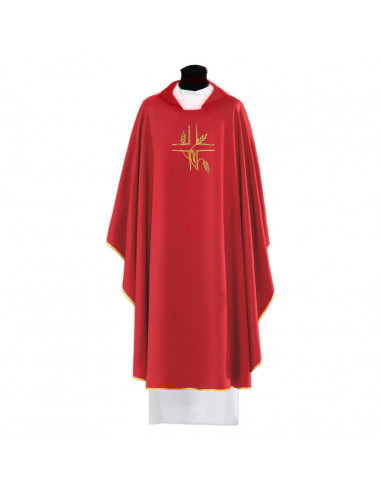 Casulla Bordada Jhs Con Hojas Y Cruz...