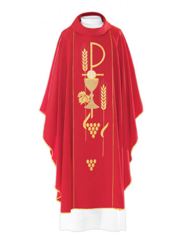 Casulla Bordada Pax Caliz Forma Espigas Y Uvas Kor/001 Roja