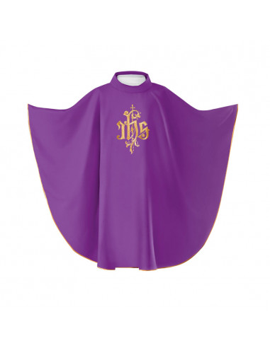 Casulla Bordada Caliz Grande Con Forma Jhs Con Ornacina Roja Kor/055 Cuello Redondo Fin