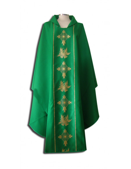 Casulla Estampada Con Galon Cruz Y Espigas Doradas N356 Verde