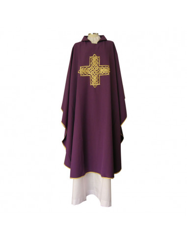 Casulla Bordada Jhs Con Espigas Y Uvas Hacia Los Hombros Kor/047 Roja Cuello Redondo Fin