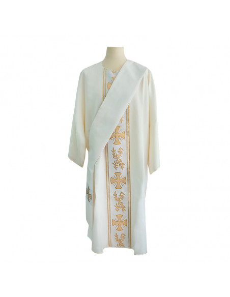Dalmatica Estampada Con Galon Cruces Con Ramas De Olivo Alternadas