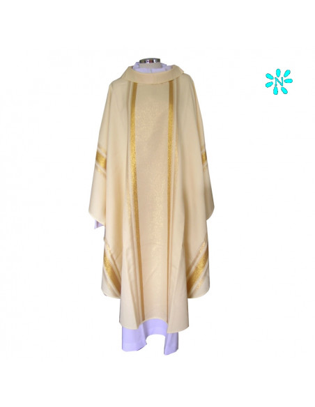 Casulla Estampada Tipo Damasco Rayado En Vertical N368 Blanca