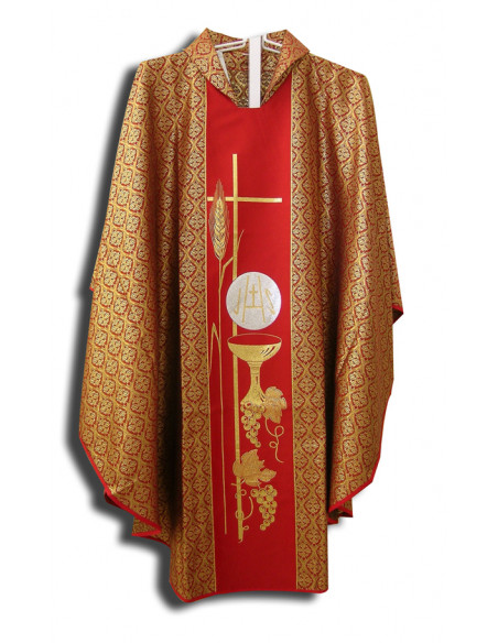 Casulla Estampada Tipo Damasco Con Galon Greca Romana N376 Blanca