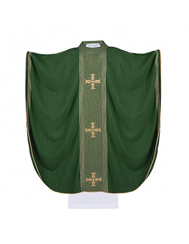 Casulla Bordada 3 Cruces De Flor En Tela Rayada Ha-7013 Verde