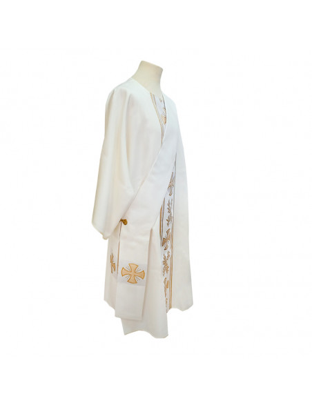 Casulla Estampada Tipo Damasco Con Galon Cruz Y Espiga Fina Caliz Y Forma N375 Blanca