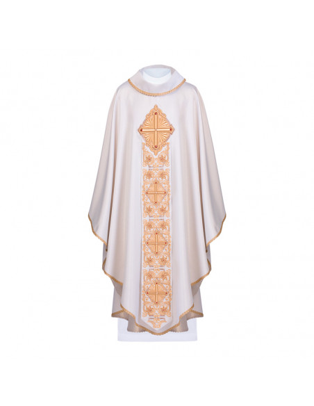 Casulla Bordada Cruz Pectoral En Relieve Con Greca Oro Y Rojo Le/7010