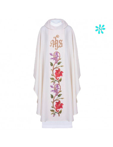 Casulla Bordada Jhs Con Galon Floral Cuello Redondo Le/7007