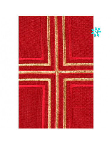 Casulla Estilo Arpillera Cruz Central Con Ribete Cuello Redondo Kor/220 Rojo