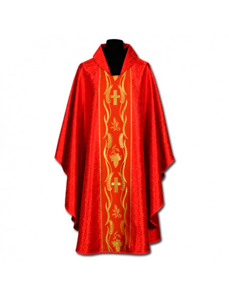Casulla Estampada Con Galon Cruz Y Espigas Doradas N356 Roja