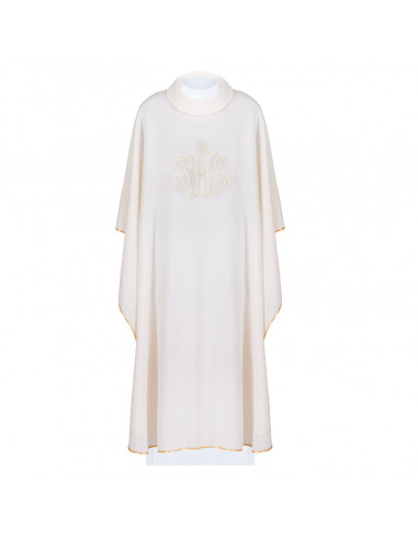 Casulla Bordada Jhs Con Cruz Superior Kor/210 Ecru Cuello Cerrado