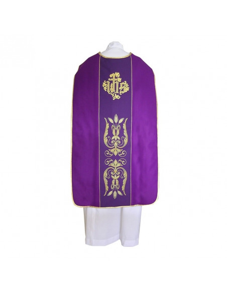 Casulla Tipo Guitarra Bordada Decoracion Floral Tela Lisa Morada