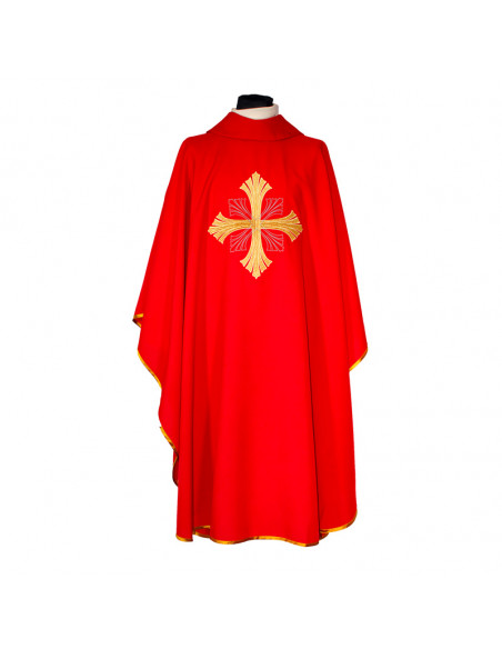 Casulla bordada Cruz grande con rayado en puntas roja