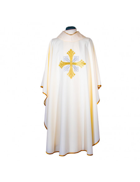 Casulla bordada Cruz grande con rayado en puntas beig