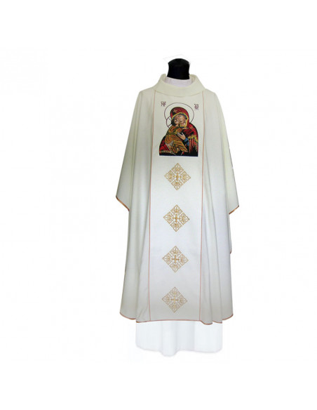 Casulla Bordada Virgen Con Niño Con Rombos Dorados Debajo Kor 045