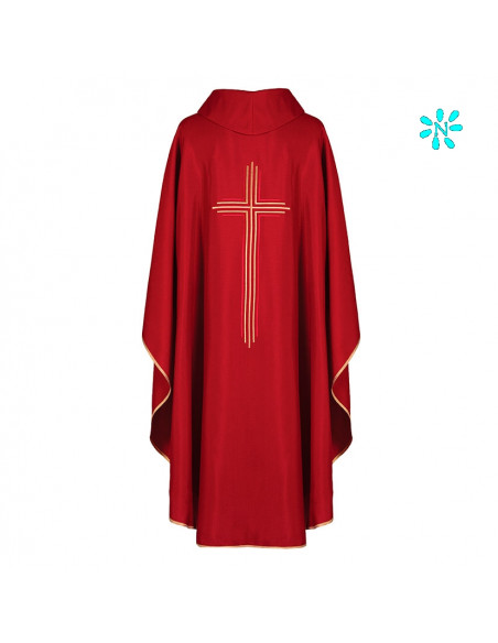Casulla Estilo Arpillera Cruz Central Con Ribete Cuello Redondo Kor/220 Rojo