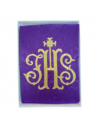 Casulla adamascada bordada JHS morada