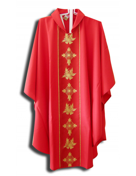Casulla Estampada Con Galon Cruz Y Espigas Doradas N356 Roja