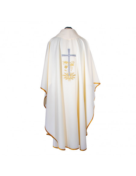 Casulla Bordada Cruz Grande Con Rayado En Puntas Verde