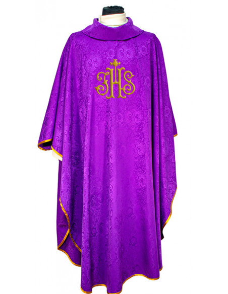 Casulla Adamascada Bordada Jhs Roja