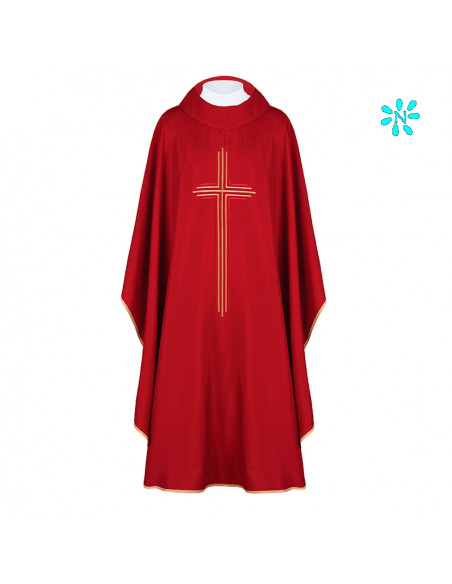 Casulla Adamascada Bordada Signo Mariano Dorado Barroco