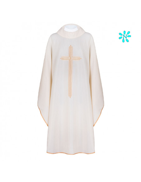 Casulla Estilo Arpillera Cruz Central Con Ribete Cuello Redondo Kor/220