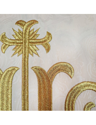 Casulla Adamascada Bordada Jhs Crema