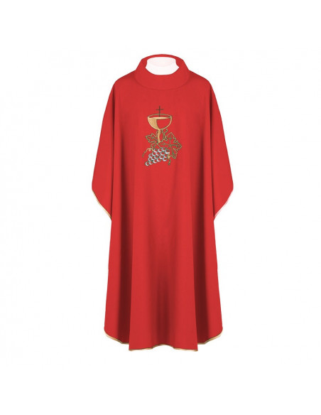 Casulla Bordada Caliz Con Hojas De Parra Kor/208 Roja